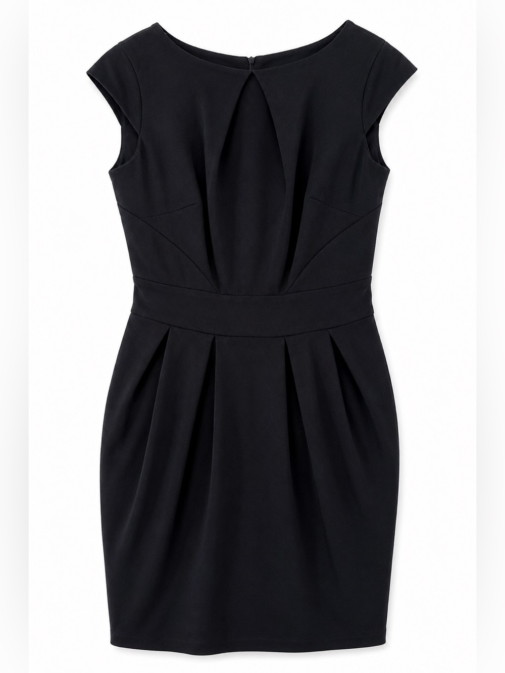 Dorothy Perkins Black Pleated Waist Sheath Dress Cap Sleeve Cocktail Workwear